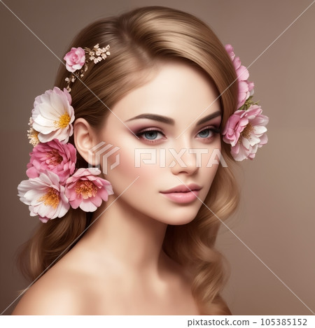 beautiful woman with flowers for advertising perfumes or cosmetics 105385152