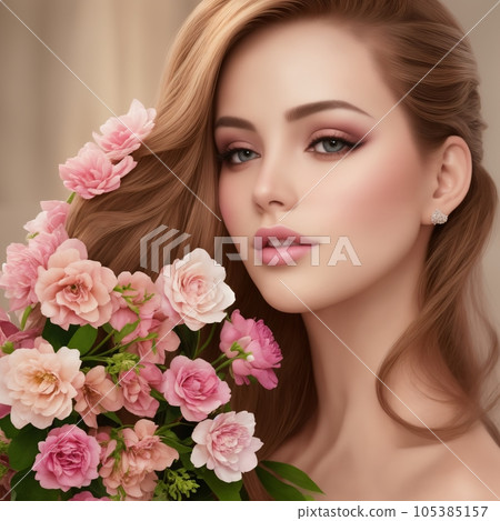 beautiful woman with flowers for advertising perfumes or cosmetics beautiful woman with flowers for advertising perfumes or cosmetics 105385157