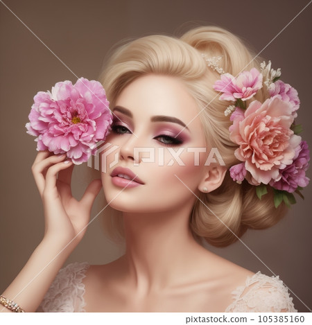 beautiful woman with flowers for advertising perfumes or cosmetics 105385160