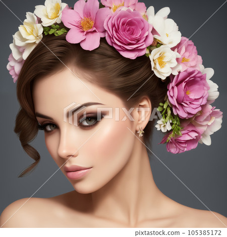 beautiful woman with flowers for advertising perfumes or cosmetics 105385172