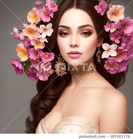 beautiful woman with flowers for advertising perfumes or cosmetics 105385176