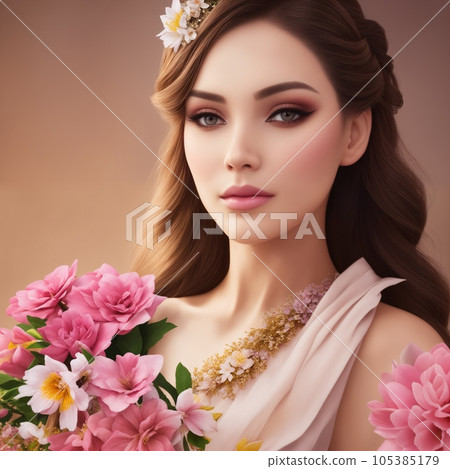 beautiful woman with flowers for advertising perfumes or cosmetics 105385179