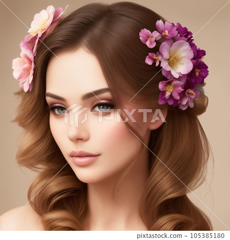 beautiful woman with flowers for advertising perfumes or cosmetics 105385180