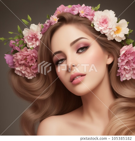 beautiful woman with flowers for advertising perfumes or cosmetics 105385182