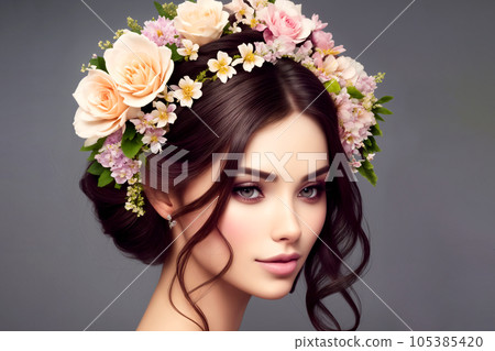 beautiful woman with flowers for advertising perfumes or cosmetics beautiful woman with flowers for advertising perfumes or cosmetics 105385420