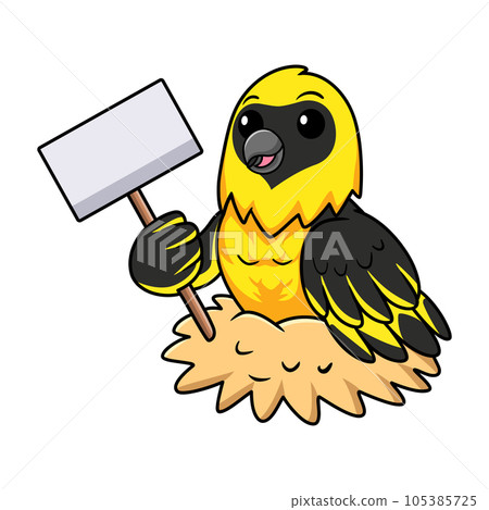 Cute weaver bird cartoon holding blank sign Cute weaver bird cartoon holding blank sign 105385725