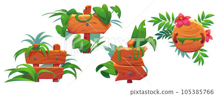 Jungle forest wood game sign board cartoon vector Jungle forest wood game sign board cartoon vector 105385766