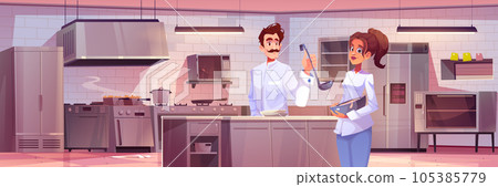Chef on professional restaurant kitchen vector 105385779
