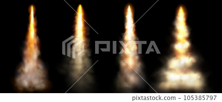 Rocket or jet fire trails with smoke clouds 105385797