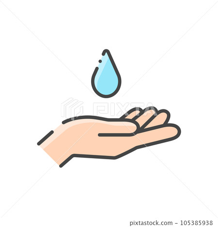 A simple illustration of a person's hand receiving a drop - Image material for water, water saving, and moisture 105385938