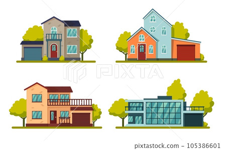 Suburban houses. Living real estate house, modern country villas Suburban houses. Living real estate house, modern country villas 105386601