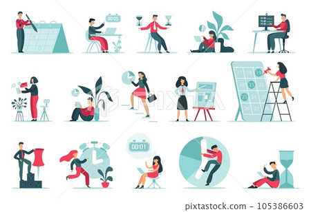 Schedule planning. Work timing strategy, office people planning work schedule, productive time management 105386603