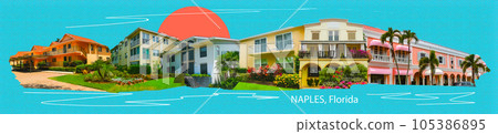 Collage about beach and buildings at Naples, Florida 105386895