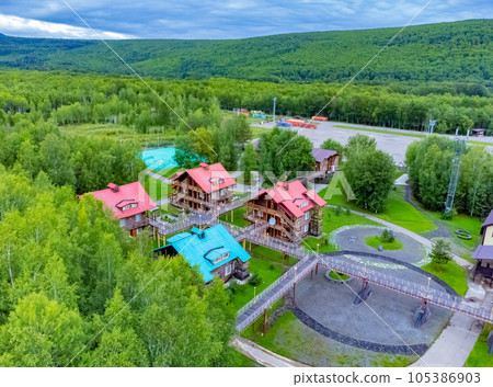 The ski base is in autumn. The ski base is in autumn. 105386903