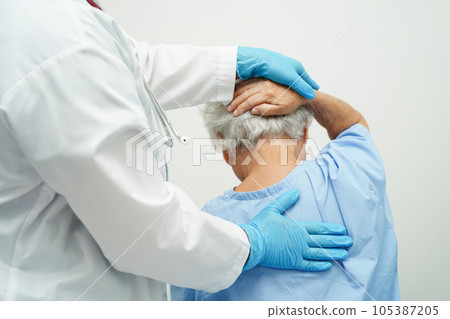 Asia doctor with stethoscope checking elderly woman patient in hospital, healthy medical concept. Asia doctor with stethoscope checking elderly woman patient in hospital, healthy medical concept. 105387205