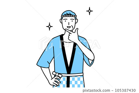 A senior man wearing a summer festival happi coat posing for a confident house 105387430