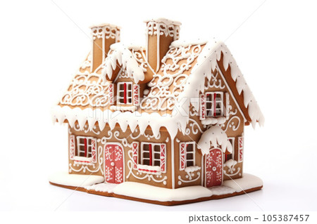 Christmas gingerbread home isolated on the white background. AI generated 105387457