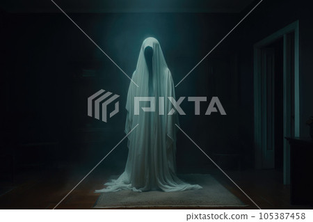 Realistic white scary ghost. AI generated 105387458