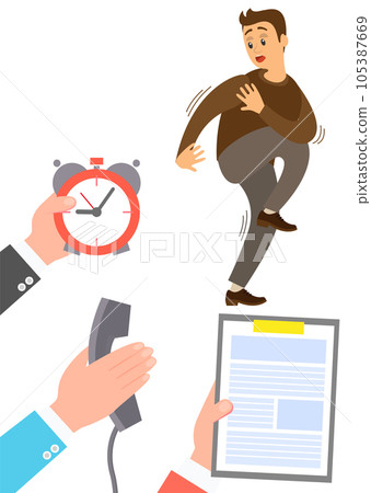 Deadline business concept, time management, fear of being late. Businessman is afraid of time 105387669