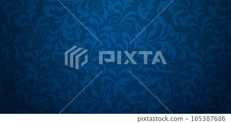 Vector illustration dark blue background with floral ornament Seamless damask wallpaper for Presentations marketing, decks, ads, books covers, Digital interfaces, print design templates materials 105387686
