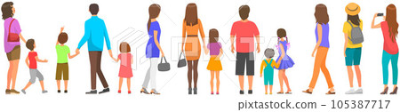 People in casual clothes back view. Characters looking into distance isolated on white background People in casual clothes back view. Characters looking into distance isolated on white background 105387717