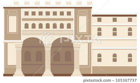 Ancient roman pantheon temple column building rome tiles, strategic development antique culture 105387737