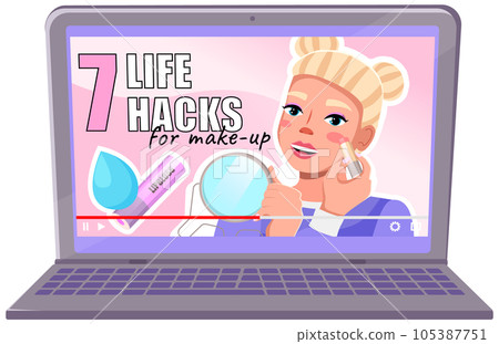 Beautiful girl blogger recording movie about everyday make up, video blog about beauty life hacks 105387751