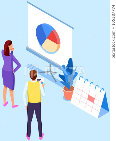Employees analyze statistical indicators, business data. Characters work with marketing research Employees analyze statistical indicators, business data. Characters work with marketing research 105387774