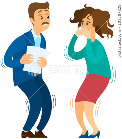 Frightened people suffering from fears, tremble with fright. Couple is terrified or shocked 105387829