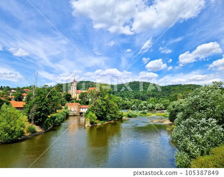 View of Sazava monastery and Sazava river View of Sazava monastery and Sazava river 105387849
