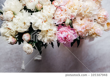 Amazing Fresh bunch of white and pink peonies Amazing Fresh bunch of white and pink peonies 105387948