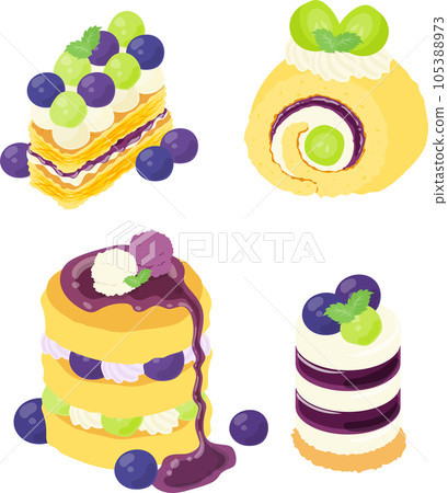 It is an icon design of lovely and juicy grape sweets such as pancakes and rare cheesecakes. It is an icon design of lovely and juicy grape sweets such as pancakes and rare cheesecakes. 105388973