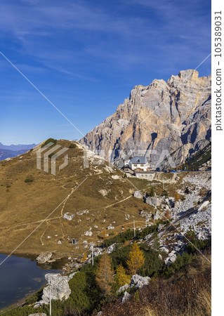 Landscape near Livinallongo del Col di Lana and Valparola Pass, Dolomites Alps, South Tyrol, Italy Landscape near Livinallongo del Col di Lana and Valparola Pass, Dolomites Alps, South Tyrol, Italy 105389031