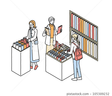 Inbound Young foreign women buying fabrics 105389232