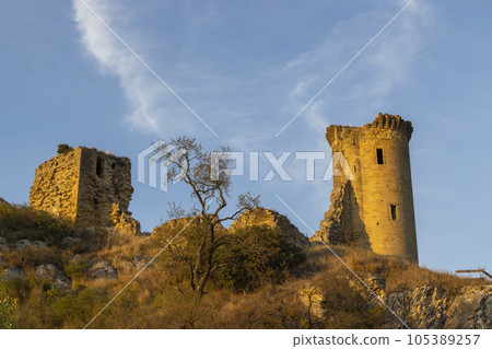 Chateau de Hers ruins near Chateauneuf-du-Pape, Provence, France 105389257