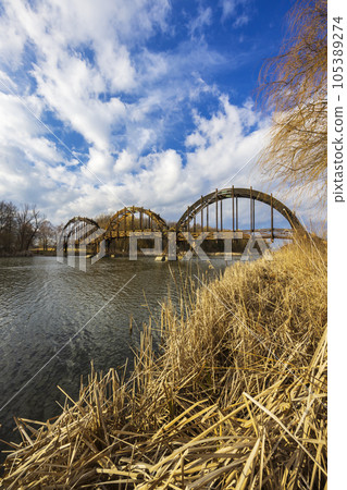 Wooden bridge in Balaton-felvideki nature reserve, Kis-Balaton, Transdanubia, Hungary Wooden bridge in Balaton-felvideki nature reserve, Kis-Balaton, Transdanubia, Hungary 105389274