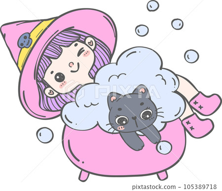 Cute and kawaii whimsical diversity Halloween Witch Cartoon hand drawing 105389718