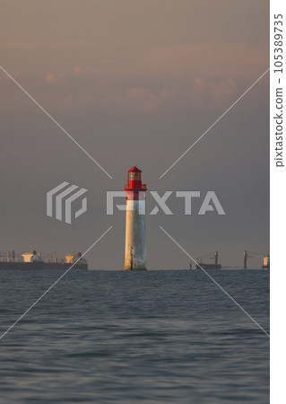 Phare de Chauvea near Ile de Re with ships to La Rochelle, Pays de la Loire, France 105389735