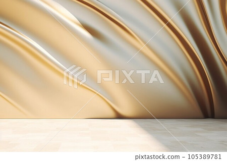 Abstract background template) Space with metallic golden curved patterned walls and beige floor. AI generated image Abstract background template) Space with metallic golden curved patterned walls and beige floor. AI generated image 105389781