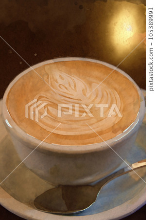 Cafe latte art, coffee drink (watercolor illustration) Generative AI Cafe latte art, coffee drink (watercolor illustration) Generative AI 105389991