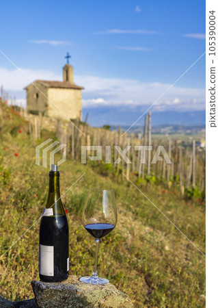 Grand cru vineyard and Chapel of Saint Christopher, Tain l'Hermitage, Rhone-Alpes, France 105390004
