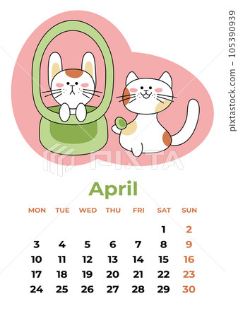 April 2023. Calendar sheet with a rabbit in a... - Stock Illustration ...