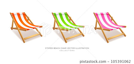 Striped beach chair colorful collections design isolated on white background Striped beach chair colorful collections design isolated on white background 105391062