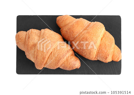 Tasty fresh crispy croissants isolated on white, top view Tasty fresh crispy croissants isolated on white, top view 105391514