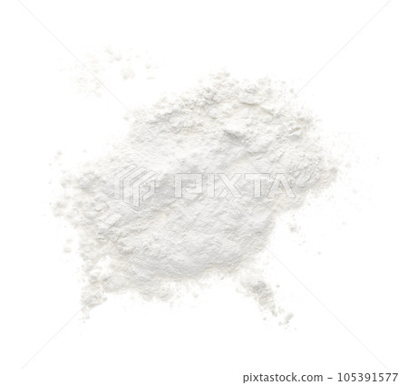Pile of organic flour isolated on white, top view 105391577