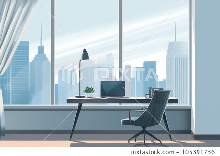 Contemporary empty office interior cartoon style illustration. Generative AI 105391736