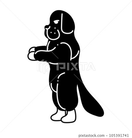Newfoundland3. Silhouette of Newfoundland dog stands on its hind legs sideways towards us. Black and white cartoon doodle illustration. Newfoundland3. Silhouette of Newfoundland dog stands on its hind legs sideways towards us. Black and white cartoon doodle illustration. 105391741