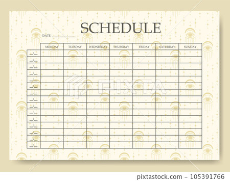 Schedule minimalist planner page design with esoteric pattern. Schedule minimalist planner page design with esoteric pattern. 105391766