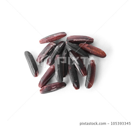 Uncooked organic brown rice isolated on white, top view 105393345