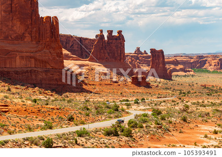 Sandstone Buttes in Arches National Park in Utah 105393491